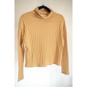 OLIVIA RAE Ribbed Knit Turtleneck Mustard Top Fall Sz Large